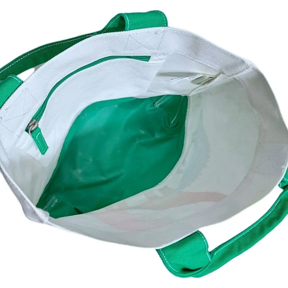 Pottery Barn Kids Tote Dinosaur Green White Cotton Canvas Zip Bag Shoulder